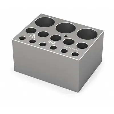 IKA Dry Block: Anodized Aluminum, 3 3/4 in Overall Wd, 3 in Overall Lg, 14 Wells - Dry Bath Blocks