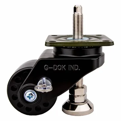 FOOT MASTER Plate Caster: Nylon Tread, 75 mm Wheel Dia, 110 mm Mounting Ht - High-Adjustability Extended-Stem Leveling Plate Casters