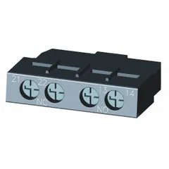 Auxiliary contact block with one normally open and one normally closed contact. Designed for use with SIRIUS 3RV2 motor starter protectors. Provides additional signal contacts for status indication or control logic in motor control circuits.