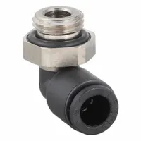 This nylon and nickel-plated brass tube fitting is a push-to-connect x metric elbow, designed for 6 mm OD tubing with a 10 mm pipe size. Supplied as a 10-pack in black, it is used in pneumatic and fluid-handling systems to create leak-free joints in confined spaces