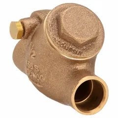 Bronze Y-style swing check valve with 1/2 in pipe size and sweat x sweat connections. Prevents backflow in plumbing and heating systems, suitable for water, oil, and gas lines where a compact inline check valve is required.