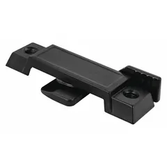 This non-handed sweep lock is designed for sliding windows and mounts on the check rail. It includes a handle and features a painted black finish. The overall length is 2 15/16 inches. Suitable for residential or light commercial sliding window applications.