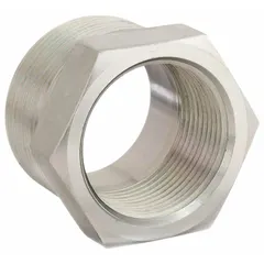 This rigid straight steel adapter connects hydraulic hoses with NPTF threads, featuring a male NPTF end and a female NPTF end. It is used in fluid power systems to join components or extend lines, providing a leak-resistant joint in high-pressure applications.