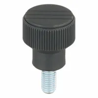 Hand Knob: Knurled, Plastic w/ Steel Thread, M10 Thread, 20 mm Thread Lg, 34 mm Dia, Gray (MPN K0247.310X20)