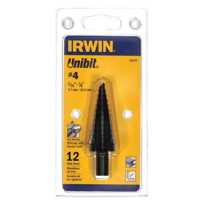 IRWIN Step Drill Bit: 3/16" to 7/8", Black Oxide HSS - High-Speed Steel Step Drill Bits