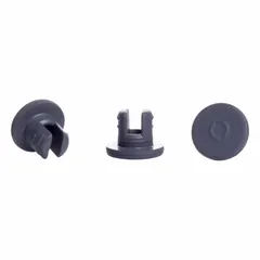 Bromobutyl synthetic rubber stopper in gray, Size 13. Top diameter 13 mm, bottom diameter 7.4 mm, overall height 10.3 mm. Meets EP 3.2.1 standards. Used to seal laboratory vials and containers requiring a gas-tight closure.