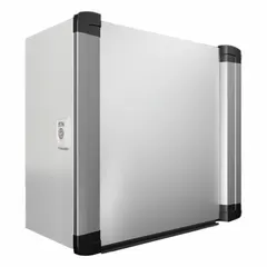 HMI enclosure with 15 in overall height, 15 in overall width, and 8.3 in overall depth. Type 1/12 enclosure with 130 mm support arm connection for flexible mounting on machinery or workstations. Suitable for housing human-machine interface components in industrial automation applications.