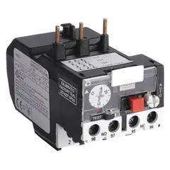 Three-pole IEC thermal overload relay with integrated bimetallic elements, eliminating the need for separate thermal units. Features 1NO/1NC auxiliary contacts and phase loss sensitivity. Adjustable current range from 17 A to 25 A. Compatible with Dayton contactors rated 25 to 32 Amps. Used for thermal protection of three-phase motors in motor control panels, conveyors, pumps, and HVAC equipment.