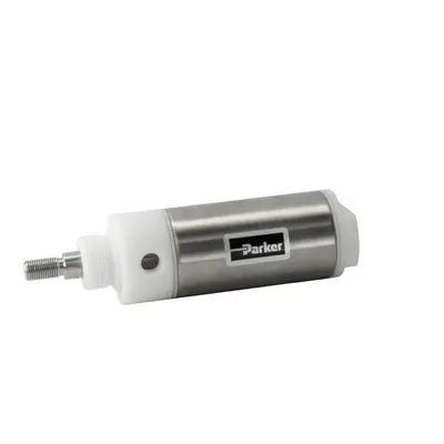 Parker Round Air Cylinder: 2 in Bore, 4 in Stroke, Non-Repairable, Stainless Steel - Nose Mount Cylinders