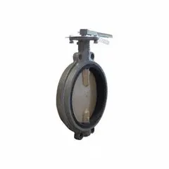 This 2-inch cast iron butterfly valve features a concentric wafer design with a lever handle and an aluminum bronze alloy disc. Rated for 200 psi CWP, it is suited for on-off flow control in general service applications such as water, HVAC, and light process piping.