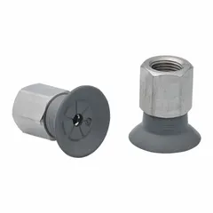 NBR vacuum pad assembly with 55 A hardness, gray color, 25.7 mm pad height, and 33.3 mm pad diameter. Designed for handling electronic components and delicate parts in automated pick-and-place systems.