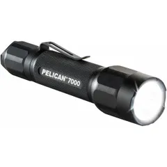 Handheld flashlight with a tail switch for momentary or constant-on operation. Delivers 774 lumens with a 246-meter max beam and 1.25-hour run time at maximum brightness. Includes 2 CR123 batteries. Suitable for search, inspection, and tactical applications.