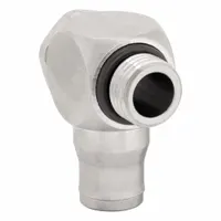 Nickel-plated brass tube fitting with BSPP male thread x push-to-connect connection. Thread size G3/8. Silver finish. Used in pneumatic and fluid systems for connecting tubing to threaded ports