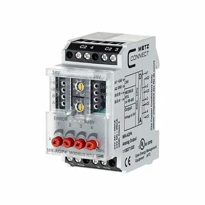 METZ CONNECT Modbus Module: C-Logline, Modbus RTU, DIN Rail Mounting, (4) Analog Out - Modules for Metz Connect Controllers