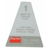 Replacement name plate for Dayton brand material handling equipment, specifically for model 3MB60. Provides essential model and specification information for equipment identification and maintenance. Direct-fit component manufactured by DAYTON
