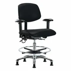 Approved Vendor ESD Task Chair, Vinyl, Arms Included, 18-1/2" Seat Width, 17" Seat Depth, 21-1/2" to 29" Height Range
