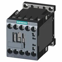 This Siemens IEC magnetic contactor is a non-reversing, 4-pole device rated at 12 A with a 120V AC coil. It features 2 normally open and 2 normally closed auxiliary contacts. Typical applications include switching motors, lighting, and heating loads in industrial control panels and machinery.
