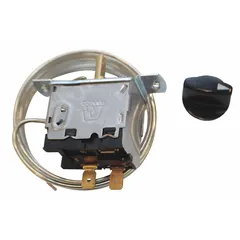 Thermostat control for regulating temperature in commercial ice machines and refrigeration equipment. Used as a replacement part in HVACR systems to maintain precise temperature management for ice production and storage.
