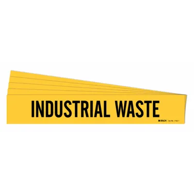 BRADY Pipe Marker: Industrial Waste, Yellow, Black, Fits 2 1/2 to 7 7/8 in Pipe O.D. - Industrial Waste Adhesive Pipe Markers