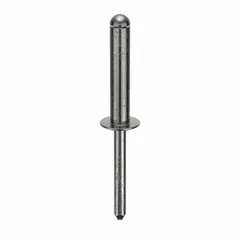 Domed-head blind rivet with 0.249-inch diameter and 2 35/64-inch overall length, body length 1 7/32 inches. Supplied in a 100-pack for inch-system applications. Used for fastening materials where only one side is accessible, such as in metal fabrication, automotive assembly, and HVAC ductwork.