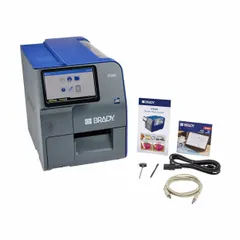Single-color standalone desktop printer supporting direct thermal and thermal transfer printing. Includes integrated battery, Product and Wire ID software, and US plug power cord. Suitable for on-demand label printing in industrial environments such as wire and cable identification, component labeling, and product marking.