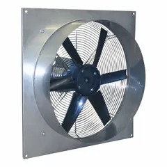 Direct-drive box exhaust fan with a 12-inch blade and 1/4 hp totally enclosed air-over motor. Delivers 1,380 cfm at 115V AC. Ships fully assembled. Suitable for general ventilation in industrial and commercial spaces, removing stale air, heat, and fumes.