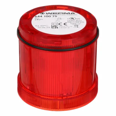 WERMA Tower Light Module: Steady, 24V AC/24V DC, Red, 70 mm Overall Dia, 66 mm Overall Ht - Steady Light Modules