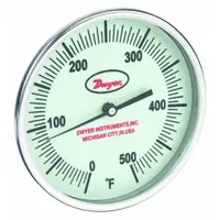 DWYER Glow-in-the-Dark Dial Thermometer: 0°F to 500°F, +/- 1% Accuracy, 5 in Dial Dia, Male (MPN GBTA560161)