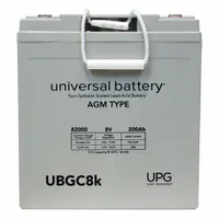 UPG Sealed Lead Acid Batteries: 8V DC, 200 Ah Capacity, 11.1 in Ht, 7.1 in Wd, 10.3 in Dp, ABS (MPN 45968)