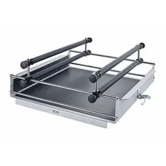 This separating funnel attachment is designed for use with compatible IKA shakers to hold up to four 500 mL funnels. It facilitates liquid-liquid extraction processes in laboratory settings. Overall dimensions are 20 inches in length and 19 inches in width.