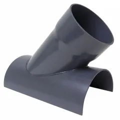 PVC Y-branch fitting for duct diameters of 8 in and 10 in, with a 45° branch angle and 17 1/4 in overall length. Used to split or merge airflow in ventilation, fume extraction, and dust collection systems.