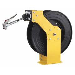 This steel spring-return hose reel is designed for dispensing and retracting grease in industrial lubrication systems. It features a steel swivel and includes hose, with a maximum operating pressure of 800 psi. Suitable for heavy-duty maintenance environments.