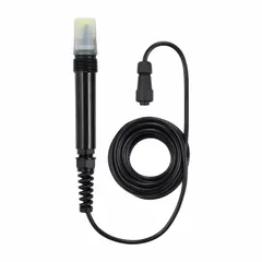 pH laboratory probe with bulb-shaped epoxy body and single junction. Measures pH from 2 to 12 pH. Includes 3-meter cable with proprietary connection. Used for measuring acidity or alkalinity in aqueous solutions in water testing and laboratory applications.