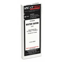 Gas detection tube for measuring water vapor (H2O) concentrations in industrial gas streams. Designed for use with NEXTTEQ NX-1000 pumps, with a measurement range of 1.7 to 33.8 mg/L. Supplied in a 10-pack.