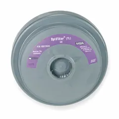 Magenta-colored HEPA particulate filter for MSA OptimAir TL Series PAPR systems. NIOSH HEPA rated for high-efficiency filtration of airborne particles. Supplied in a 6-pack.