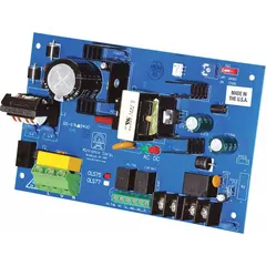The ALTRONIX OLS75 is an off-line power supply board that converts 115V AC input to regulated 12/24 VDC output at 2.5 A. Constructed on phenolic/fiberglass material, it is used in industrial control panels, security systems, and access control applications requiring a compact DC power source.