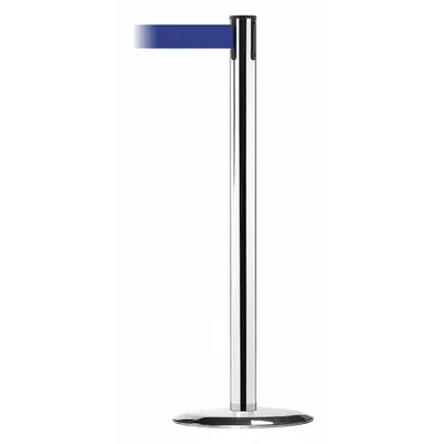 TENSABARRIER Retractable Belt Post Barrier, Blue Belt, Gray Post, 7 1/2 ft Belt - Solid-Color Retractable Belt Post Barriers