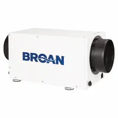This in-duct dehumidifier is designed for installation within HVAC ductwork to control humidity levels in residential homes. It operates as a dedicated return to main supply system with continuous drain at 60 Hz, removing up to 70 pints per day.