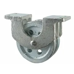 This upright-mount double pulley block from PEERLESS is designed for lifting and pulling operations. It features a steel housing and steel sheave, with bolt-on mounting and sleeve bearings. Typical applications include rigging, material handling, and overhead lifting where mechanical advantage is needed.