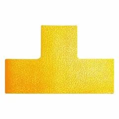 Solid yellow T-shaped floor marking tape with no legend, supplied in a 10-pack. Each piece measures 3 15/16 in x 5 29/32 in with a 0.7 mm thickness, featuring a PVC-P backing and acrylic glue adhesive. Used for marking aisles, equipment zones, or storage areas in industrial environments.