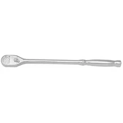 This standard-head ratchet features a reversible mechanism and a chrome finish. With an 11-inch overall length and a 4° minimum arc swing, it is suited for tightening and loosening fasteners in confined spaces. Part of the LP90 series, it does not include a quick-release function.