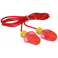 These CONDOR flanged-shaped earplugs are corded, reusable, and push-in style, providing general-purpose hearing protection with a 25 dB NRR rating. Suitable for industrial environments where noise reduction is required. Each pack contains 50 earplugs in red/yellow color.