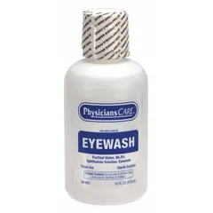 This 16 oz eyewash bottle contains ophthalmic solution for flushing eyes exposed to irritants. It meets ANSI Z358.1-2009 as a personal eyewash only. The open-style bottle includes media and is intended for use with eyewash stations in industrial first-aid settings.