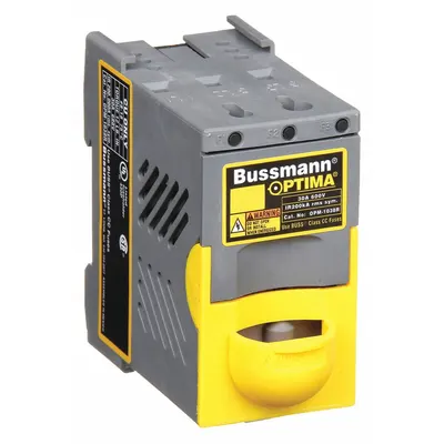 BUSSMANN Fuse Block: Finger-Safe, 3 Pole, 600 V AC, DIN Rail/Panel Mounting - UL Class CC Fuse Blocks