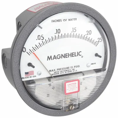 Dwyer Differential Pressure Gauge: Back/Single-Side, 1/8 in NPT Female, 2000 - Low Operating Pressure Differential Gauges