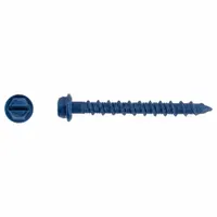Steel hex-head screw anchor with self-threading tip for fastening into concrete, brick, or block. Removable design allows for repositioning. 3/16 in diameter, 100 pieces per pack