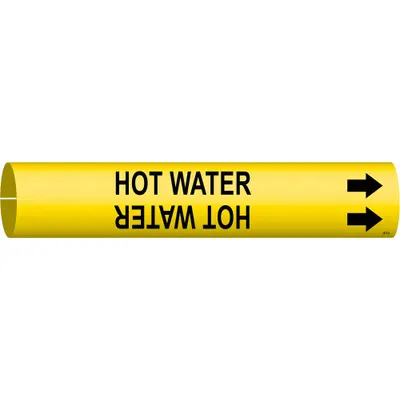 BRADY Pipe Marker: Hot Water, Yellow, Black, Fits 3/4 to 1 3/8 in Pipe O.D., 1 Pipe Markers - Hot Water Snap-On Pipe Markers