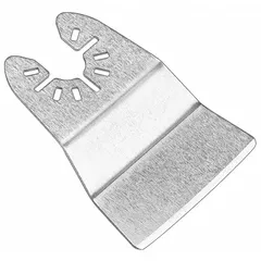 Steel straight scraper blade with open-back universal OIS mount. Blade length 2-3/4 inches, width 2 inches. Suitable for scraping paint, adhesive, caulk, and other materials from flat surfaces in renovation and construction tasks.