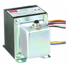Open-style Class 2 transformer with foot mounting. Primary accepts 480V AC input; secondary delivers 24V AC output. Wire lead connections on both primary and secondary sides. Suitable for stepping down voltage for control circuits and automation devices.