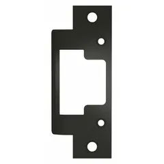 This bronze electric strike faceplate measures 1 1/4 inches wide by 4 7/8 inches high. It is designed for use with HES Series 8300 electric strikes in access control systems. The bronze construction provides corrosion resistance for interior or exterior door applications.